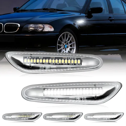 Vista 9 de D-Lumina Luces direccionales LED cromadas para BMW E90 E91 E92 E93 E46 E53 E60 E61 X3 E83 X1 E84 E81 E82 E87 E88, lente transparente ámbar lámparas