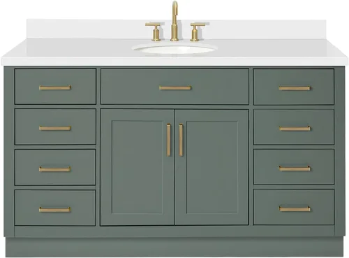 Vista 96 de ARIEL Hepburn - Tocador de baño de 30 pulgadas con fregadero, madera maciza, encimera y protector contra salpicaduras de cuarzo blanco puro de 1.5