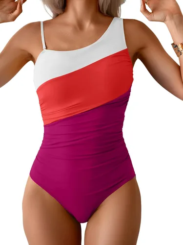 Vista 8 de Aidonger Traje de baño de una pieza con un hombro para mujer, traje de baño de bloque