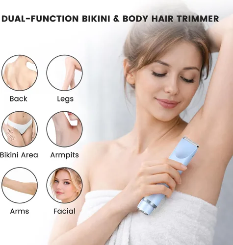 Vista 2 de Recortadora de bikini para mujer, afeitadora eléctrica para mujer, maquinilla de afeitar impermeable IPX7 para cabello púbico, axilas, áreas