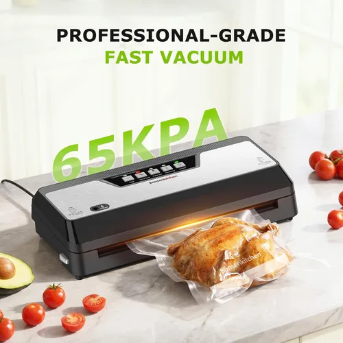 Vista 2 de Bonsenkitchen Máquina selladora al vacío,1 rollo y 5 bolsas precortadas