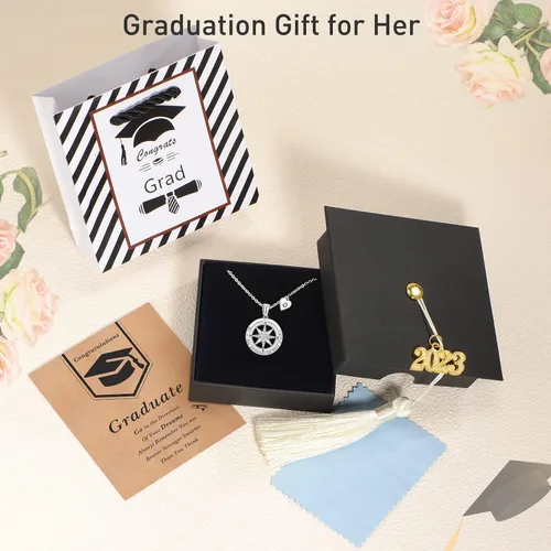 Vista 3 de Regalos de graduación para ella 2023, collar de brújula, collar de graduación, regalos de graduación 2023, regalos de graduación de escuela