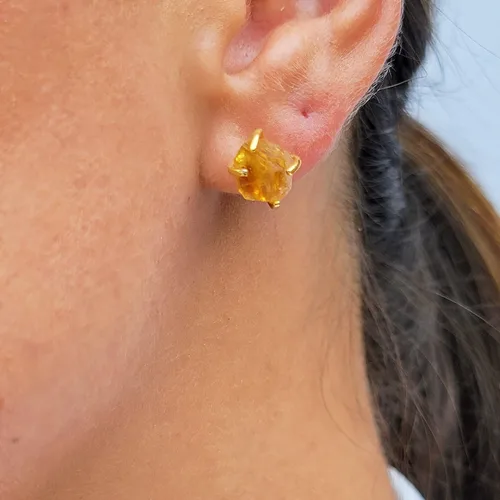 Vista 73 de Aretes de piedra preciosa natural en bruto con oro amarillo sobre plata de ley 925, 6 a 0.276 in, regalo de piedra de nacimiento de calidad genuina
