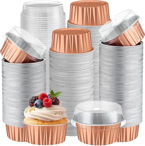 Vista 18 de Gejoy - 400 tazas para hornear de papel de aluminio con tapas, 5 onzas, clásico, negro