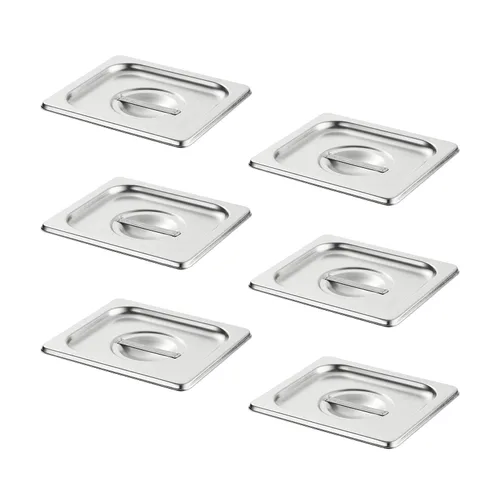 Vista 15 de HECMAC Paquete de 6 Tapas de Bandeja de Hotel de Tamaño 1/2 con Muescas, Acero Inoxidable Sólido Resistente para Mesa de Vapor, Tapa de Bandeja