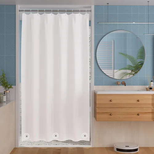 Vista 24 de Titanker Forro de cortina de ducha de plástico, 72 x 72 pulgadas, forro de ducha beige ligero de PEVA, cortinas de ducha para baño, forro de ducha