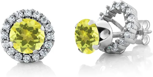 Vista 104 de Gem Stone King Aretes redondos de plata de ley 925 de 0.236 in con piedra natal extraíble para mujer
