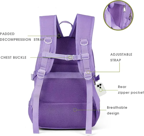 Vista 6 de Mochila Kawaii para niñas, bonita mochila estética para la escuela, mochila Kawaii con accesorios y colgante, Púrpura, Mochilas Tradicionales