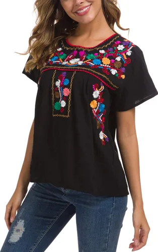 Vista 3 de YZXDORWJ - Cómoda blusa mexicana bordada de verano y sin mangas para mujer