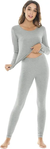 Vista 3 de NACHILA Conjunto de ropa interior térmica de bambú para mujer, suave, largo, conjunto de pijama de capa base, pijamas de manga larga, tallas S-XXL