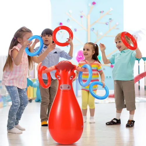 Vista 6 de Arrowbash 2 Pcs Inflatable Ring Toss Set Include 2 Inflatable Base 12 Rings for Cowboy Fiesta Rodeo Luau Beach Pool Birthday Party Supplies