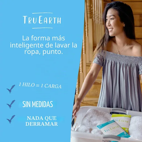 Vista 2 de Tru Earth Detergente seco compacto para ropa – hasta 128 cargas (64 hojas) – Sin parabenos – Detergente sin líquido original Eco-Strip, viajes, lino