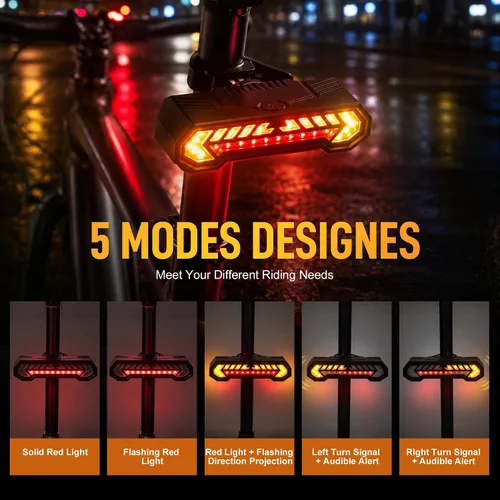 Vista 4 de JINKEY Luz trasera inteligente para bicicleta con señales de giro Negro