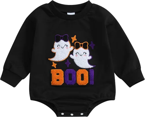 Vista 43 de Adobabirl Traje de Halloween para bebé, sudadera de fantasma, calabaza, mameluco, suéter de gran tamaño, lindo para otoño e invierno