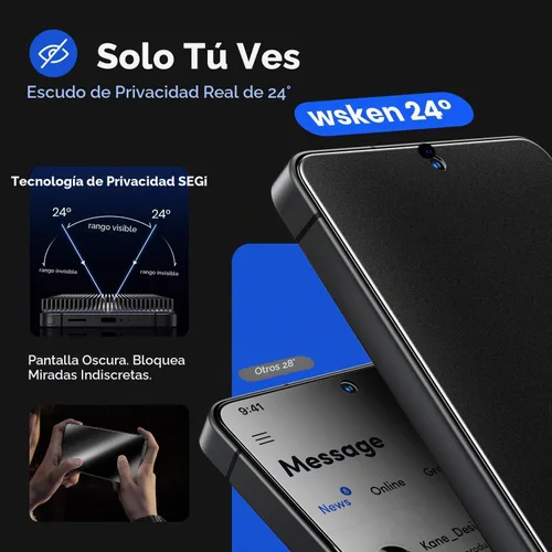 Vista 5 de WSKEN Protector de pantalla de privacidad mate para Samsung Galaxy S26 Ultra, antirreflejos y antihuellas, antiespía de 24°, suave como la seda