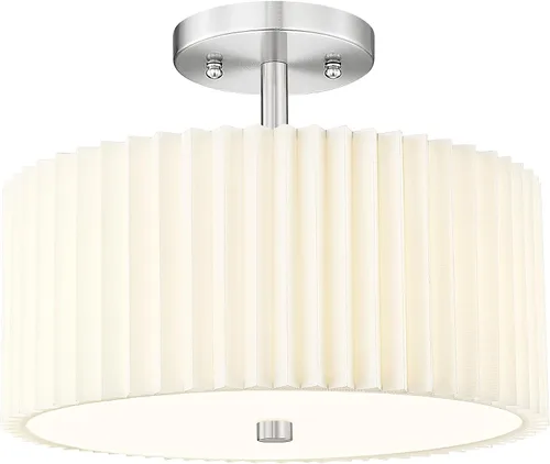 Vista 25 de Lámpara de Techo Semiempotrada Dorada, 3 Luces Accesorios de Iluminación de Techo de 12.5" con Pantalla de Tela en Forma de Flor, Luces de Tambor