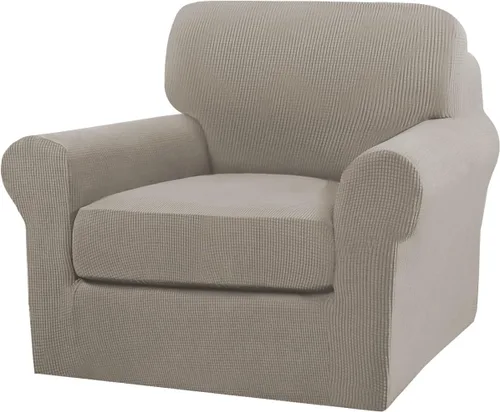 Vista 133 de Turquoize 2 fundas para sillas de sala de estar, funda de sofá con fundas de cojín individuales, funda de muebles para sillas (silla, beige biscotti)