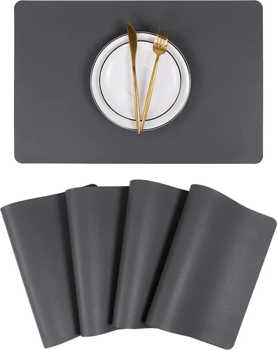 Vista 12 de Manteles individuales lavables de cuero, impermeables, resistentes al calor, fáciles de limpiar, para mesa de comedor, mesa de cocina (2, negro)