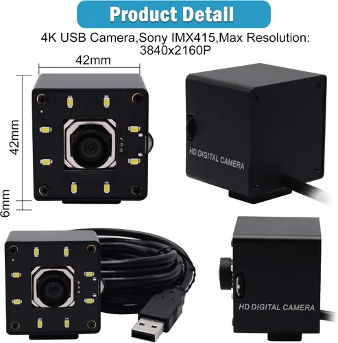 Vista 9 de Cámara USB 4K enfoque automático de 100 grados sin distorsión lente de visión nocturna a color cámara web para computadora UVC USB2.0 Lightburn Cam