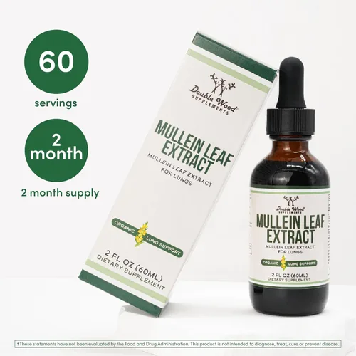 Vista 3 de Double Wood Supplements Gotas de Hoja de Gordolobo para los Pulmones, 60 ml (60 Porciones), Apoya la Salud Pulmonar y Respiratoria