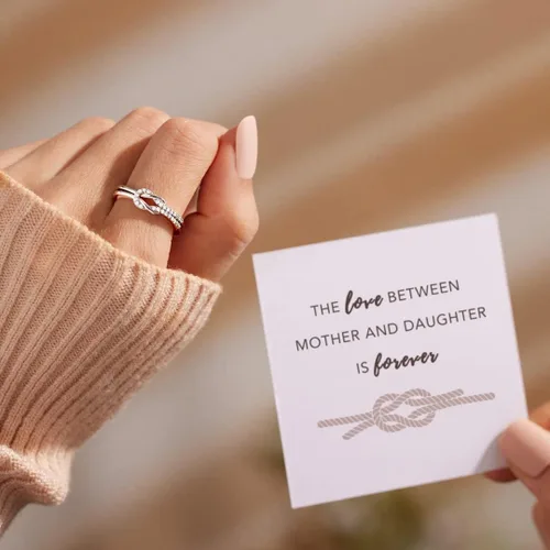 Vista 2 de The Love Between Mother and Daughter is Forever Mother Daughter Ring, Story Jewellery Mother Daughter Square Knot Ring for Women, Friends, Mothers