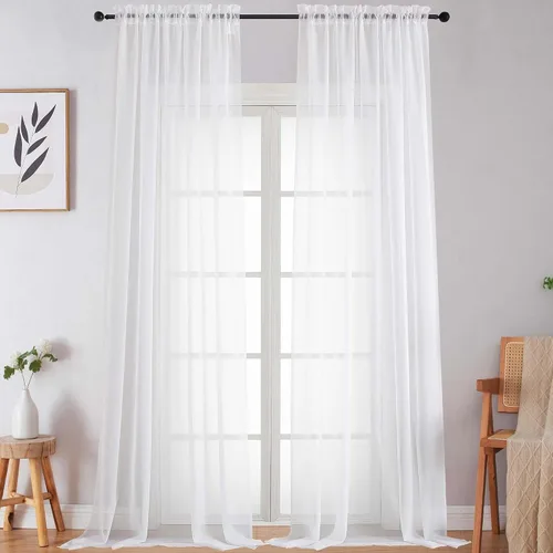 Vista 74 de 2 paneles de cortinas traslúcidas blancas para dormitorio, sala de estar, 96 pulgadas de largo, modernas, suaves, ligeras, con bolsillo para barra