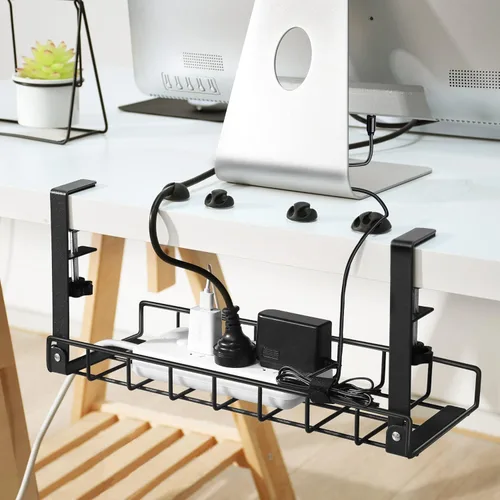 Vista 6 de Bandeja de organización de cables para debajo del escritorio, gestión de cables mejorada sin taladros, sin tornillos, bandeja de cables