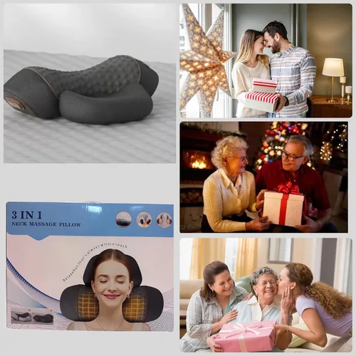 Vista 9 de Almohada masajeadora 3 en 1 para el cuello con calor, almohada de masaje de tejido profundo para relajación del cuello (Gris Oscuro)