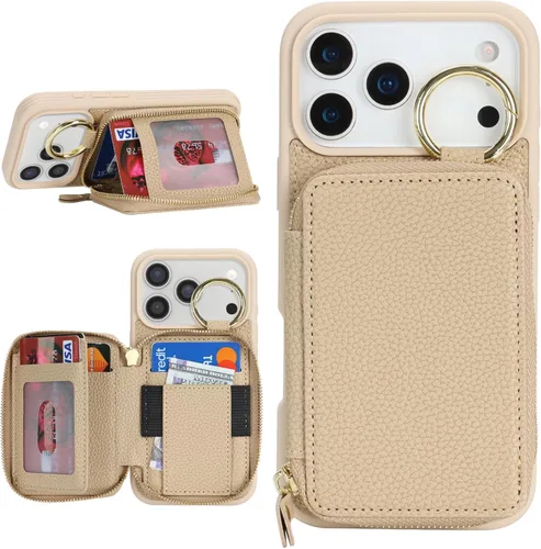 Vista 11 de Funda compatible con iPhone Air Wallet con tarjetero para iPhone Air, funda con cremallera y ranura para mujer, 5G de 6.5 pulgadas, color oro rosa