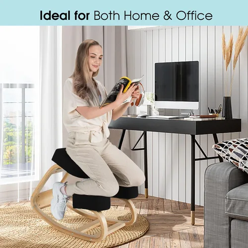 Vista 7 de Giantex Silla arrodillada, silla de postura de madera, carga máxima de 330 libras, mecedora con cojín suave, alivio natural para dolor de espalda