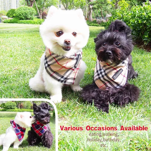 Vista 5 de Pañuelos a cuadros suaves y lavables para perros y gatos, bufandas ajustables con forma de triángulo y cómodas para perros, niñas y niños, cachorros