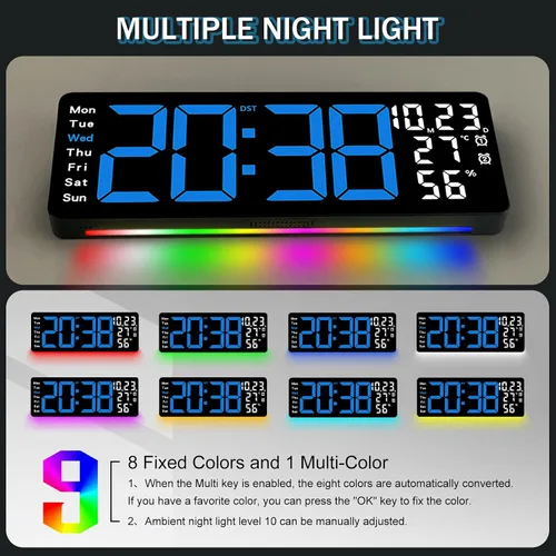 Vista 3 de JoFomp Reloj de pared digital grande de 17.3 pulgadas, reloj digital LED con control remoto, reloj despertador