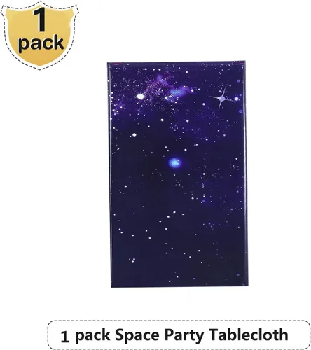 Vista 3 de Tatuo 1 paquete de mantel rectangular de plástico con galaxia, estrella espacial, nebulosa morada, desechable, cielo nocturno estrellado
