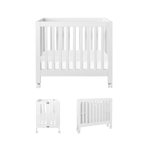 Vista 15 de Babyletto Origami Mini cuna plegable portátil con ruedas en negro, 2 posiciones de colchón ajustables, certificado Greenguard Gold