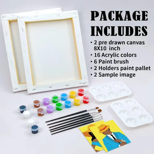 Vista 5 de VOCHIC Kits de Fiesta de Pintura para Parejas Lienzo Predibujado para Adultos Pintura y Bebida Juegos de Noche de Cita para Parejas Conjunto