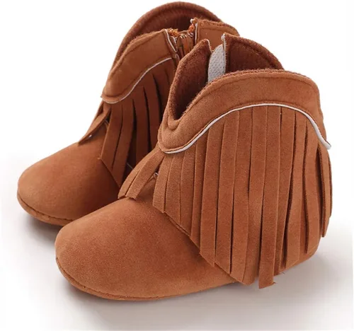 Vista 10 de Timatego Botas vaqueras con borlas para bebé, con cremallera lateral, antideslizantes, para bebés, bebés, para primer caminante, cálidos, para 02