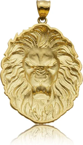 Vista 2 de Mr Bling - Colgante de cabeza de león de oro amarillo de 10 quilates 27 x 13in