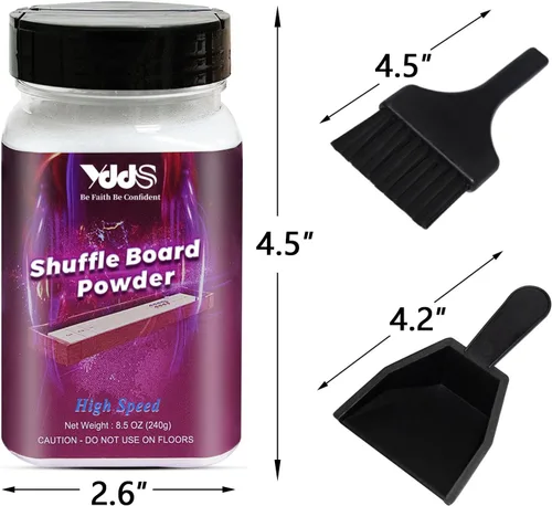 Vista 6 de Arena de Shuffleboard - Cera de shuffleboard con mini recogedor y mini cepillo para mesa de shuffleboard, 2 latas