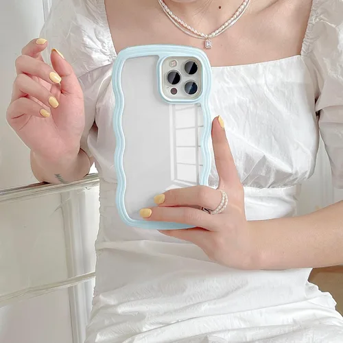 Vista 2 de UEEBAI Funda transparente con marco ondulado para iPhone 14 Pro Max de 6.7 pulgadas, funda transparente y rizada, bonita funda ondulada
