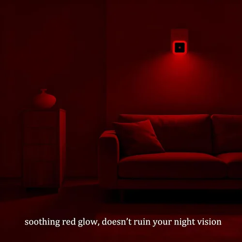 Vista 2 de Paquete de 4 luces LED rojas de 0.5 W para dormir (tenue/no demasiado brillante), luz nocturna de pared enchufable con sensor de luz automático