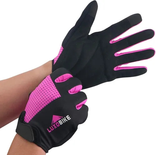 Vista 5 de LuxoBike Guantes de ciclismo para mujer, ligeros, transpirables, absorben los golpes, con pantalla táctil, guantes deportivos para hombre