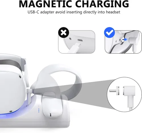 Vista 6 de Estación de carga VR para Oculus Quest 2Meta Quest 2, base de carga compatible con indicador LED, auriculares de carga simultáneamente magnéticos