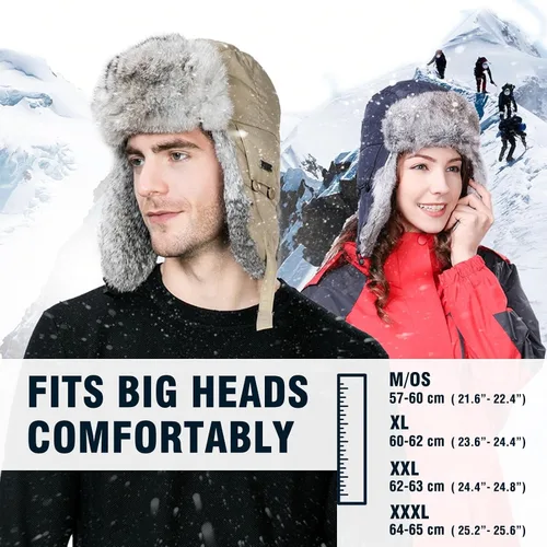 Vista 6 de Comhats Gran XL Trapper Trooper Caza Cálido Oído Solapa Rusia Ushanka Invierno Esquí Clima Frío Bombardero Sombreros para Hombres