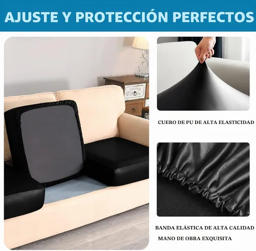 Vista 5 de Fundas de cojín de piel sintética para sofá, fundas de asiento de sofá, fundas de asiento de caravana impermeables con parte inferior elástica Negro