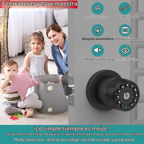 Vista 2 de BOTHSTAR Paquete de 3 Perillas de Puerta Electrónicas sin Llave Negras con Llave Igual, con Teclado Retroiluminado, Cerradura de Servicio Pesado