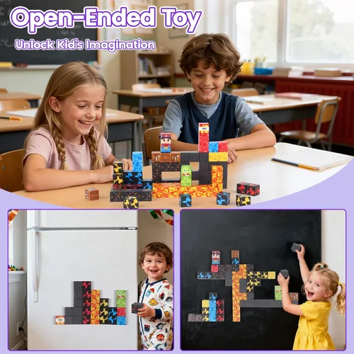 Vista 3 de SYSKENI Juego de 35 Bloques Magnéticos de Viaje, Mini Bloques Magnéticos Juguetes de Viaje para Niños de 3-5 y 4-8 Años, Cubos Magnéticos Portátiles