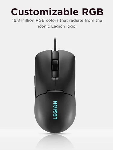 Vista 5 de Lenovo Legion M300s RGB - Mouse para juegos con cable – Sensor ajustable de 8,000 DPI, 6 botones programables y durabilidad de 20 millones de clics