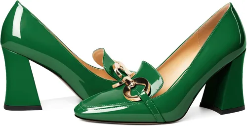 Vista 4 de Zamikoo Zapatos de tacón grueso para mujer, tacón alto, sin cordones, con hebilla de metal, puntera cuadrada cerrada, zapatos de vestir