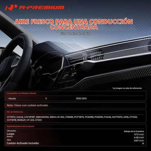 Vista 2 de A-Premium 2-PC Filtro de aire de habitáculo con carbón activado Compatible con modelos Mazda - 3 2010 2011 2012 2013