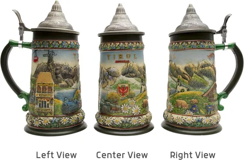 Vista 4 de OktoberfestHaus - Jarra de Cerveza de Cerveza Austria Pintada a Mano con Tapa Metálica y Escena de Tirol Alpes Jarra Cervecera Alemana